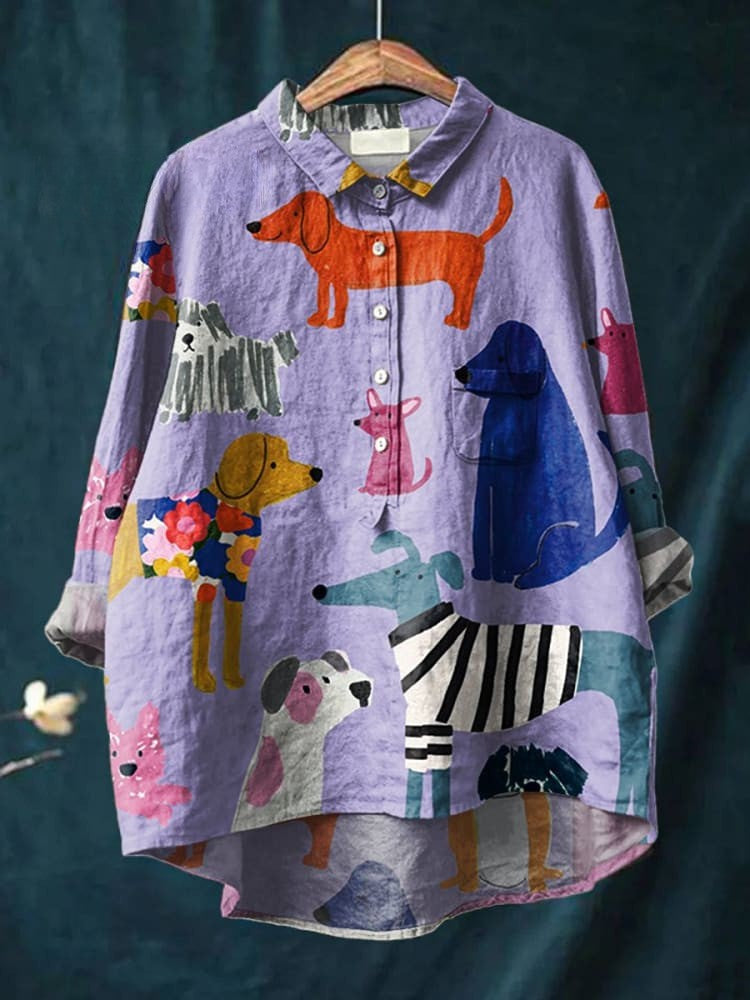 Women's Dog Art Print Casual Shirt