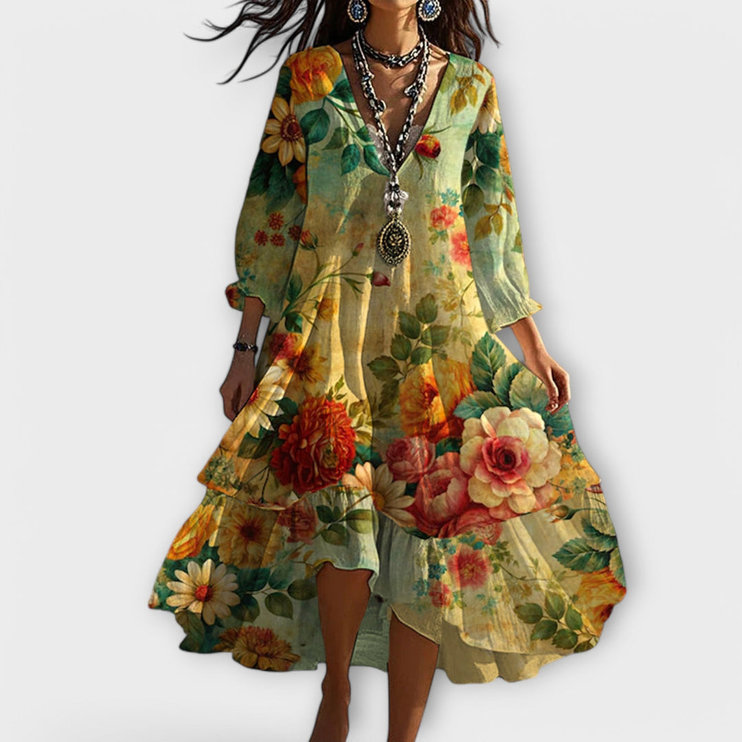 Marina - Vintage Boho V-neck Dress