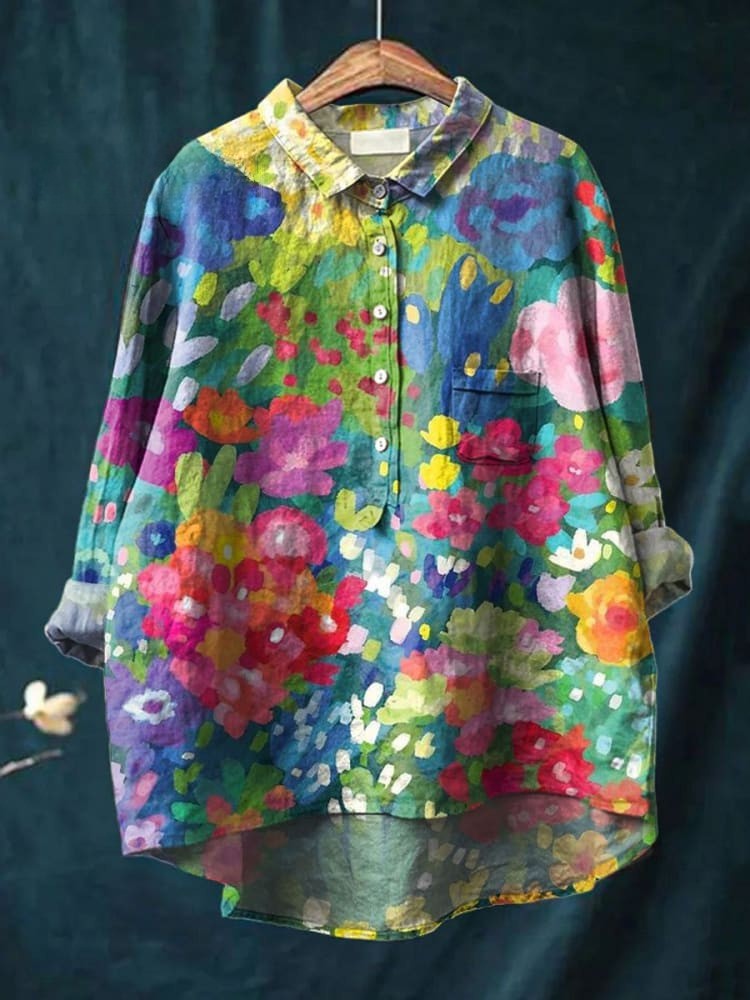 Women's Vintage Lovely Floral Art Print Casual Shirt
