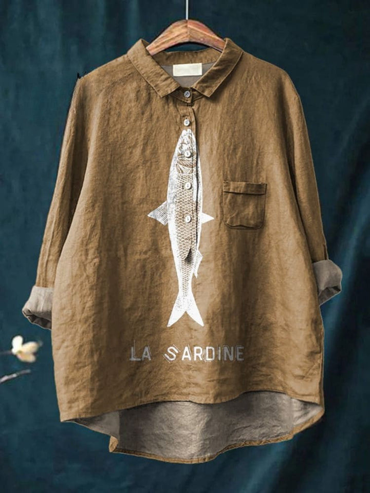 Sardine Fish Graphic Printed Women's Casual  Shirt