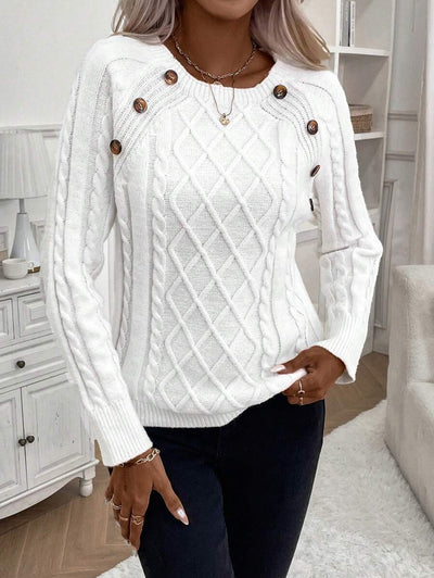 Clara | Ladies’ Button-Detail Cable Knit Jumper