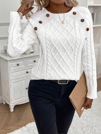 Clara | Ladies’ Button-Detail Cable Knit Jumper