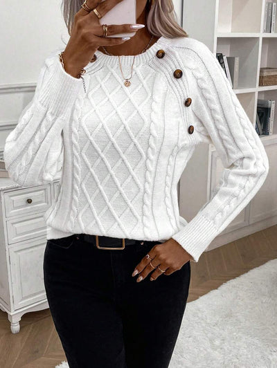 Clara | Ladies’ Button-Detail Cable Knit Jumper