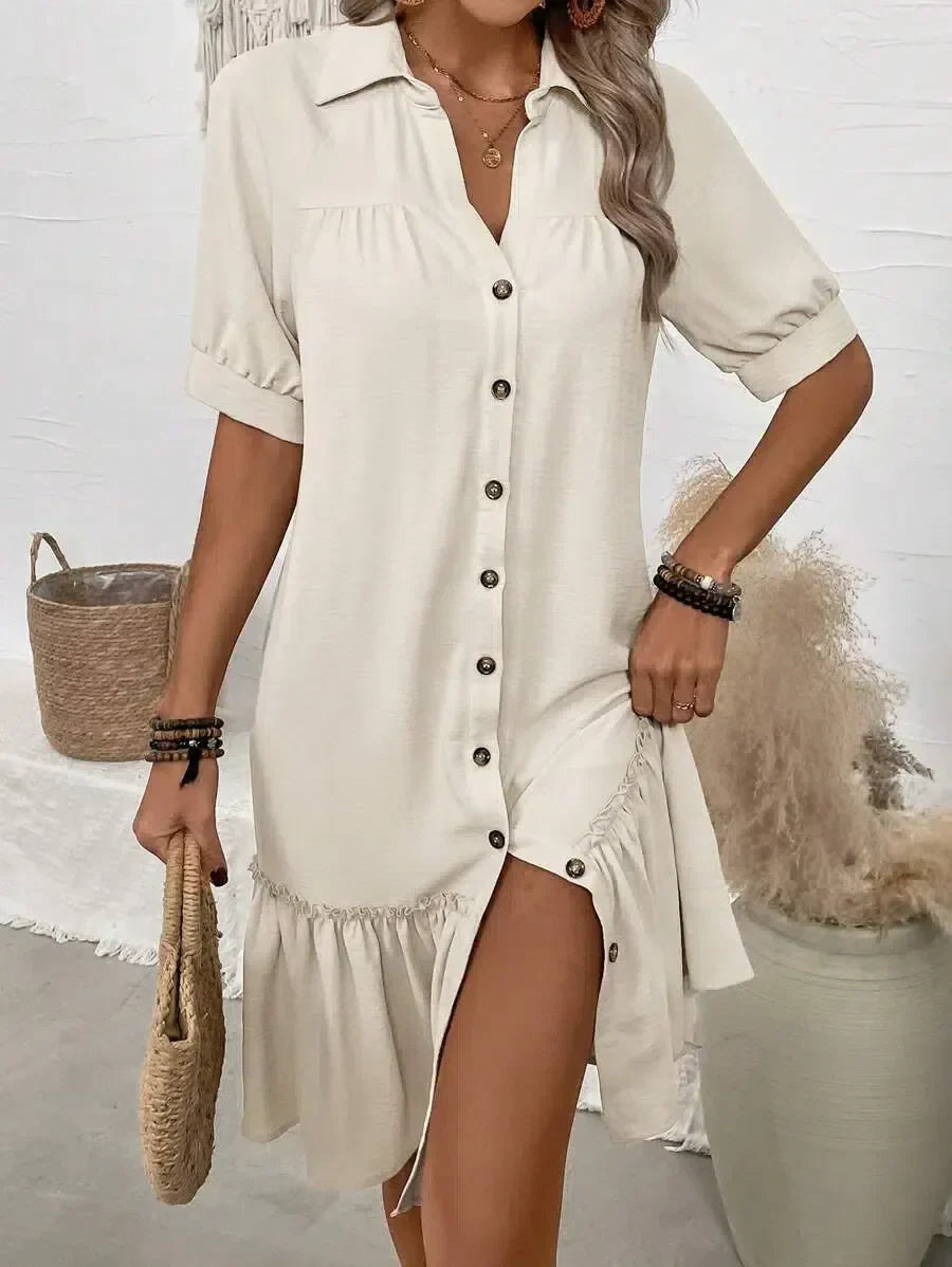 Aliya | Button-Down Ruffle Hem Dress