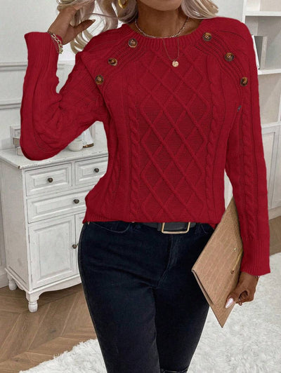 Clara | Ladies’ Button-Detail Cable Knit Jumper