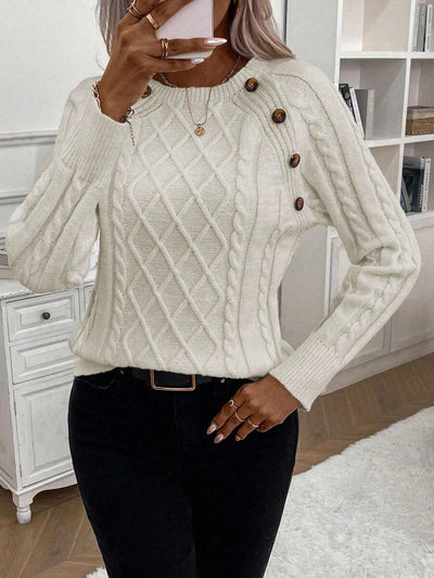Clara | Ladies’ Button-Detail Cable Knit Jumper