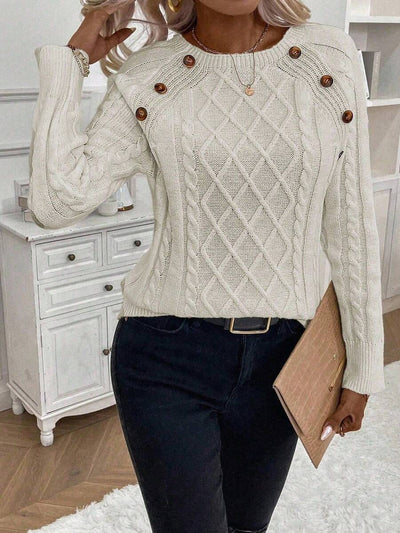 Clara | Ladies’ Button-Detail Cable Knit Jumper