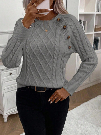Clara | Ladies’ Button-Detail Cable Knit Jumper