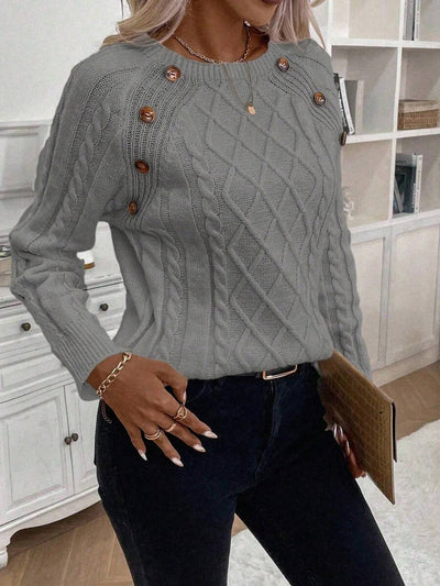 Clara | Ladies’ Button-Detail Cable Knit Jumper