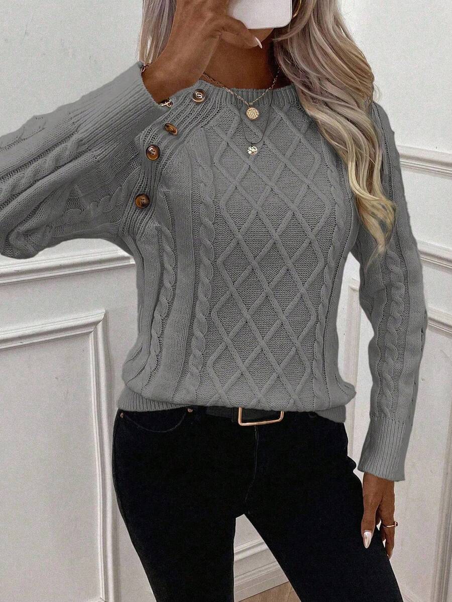 Clara | Ladies’ Button-Detail Cable Knit Jumper