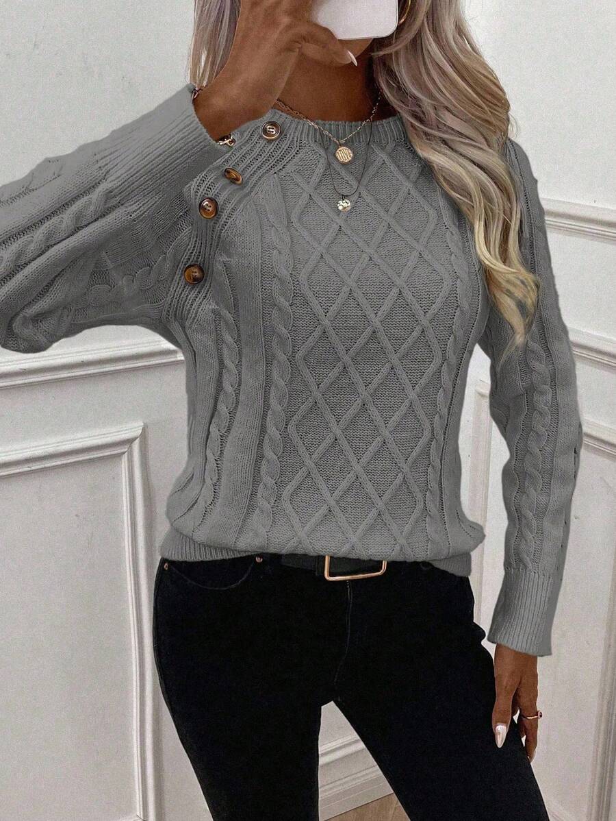 Clara | Ladies’ Button-Detail Cable Knit Jumper