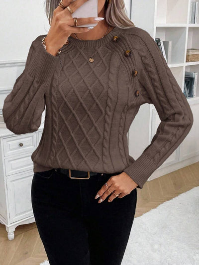 Clara | Ladies’ Button-Detail Cable Knit Jumper