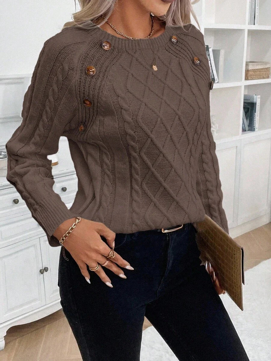 Clara | Ladies’ Button-Detail Cable Knit Jumper