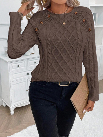 Clara | Ladies’ Button-Detail Cable Knit Jumper