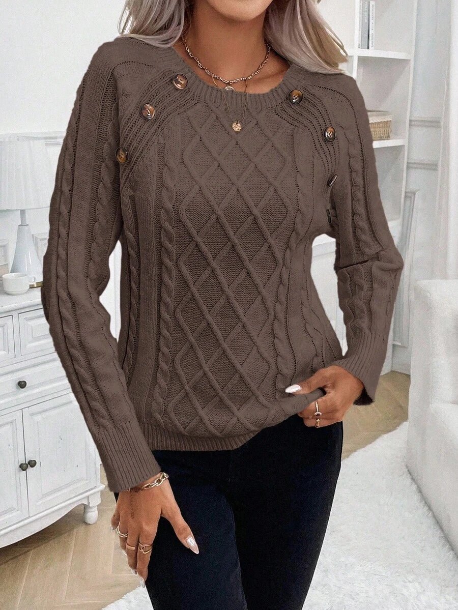 Clara | Ladies’ Button-Detail Cable Knit Jumper