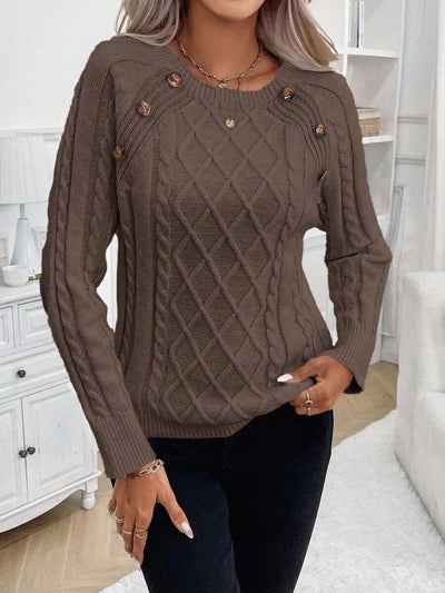 Clara | Ladies’ Button-Detail Cable Knit Jumper