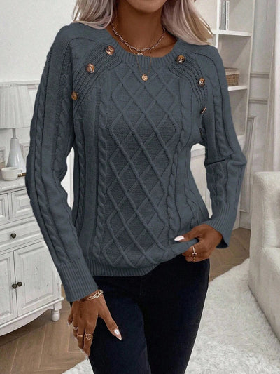 Clara | Ladies’ Button-Detail Cable Knit Jumper