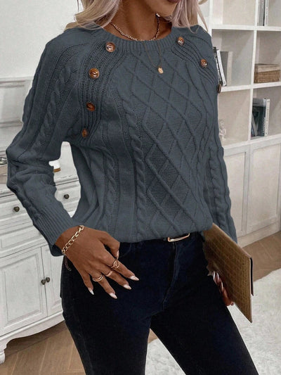 Clara | Ladies’ Button-Detail Cable Knit Jumper