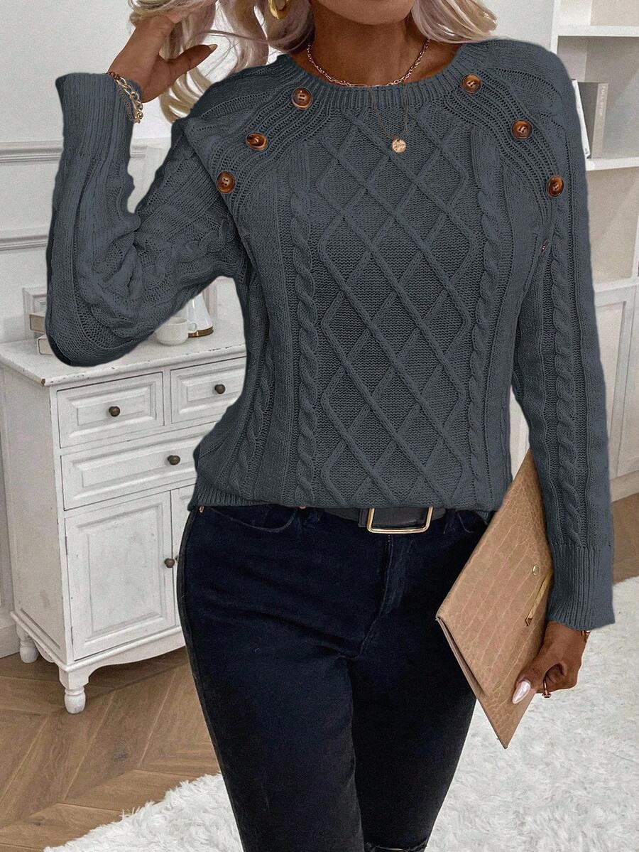Clara | Ladies’ Button-Detail Cable Knit Jumper