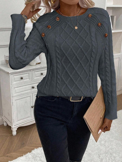 Clara | Ladies’ Button-Detail Cable Knit Jumper