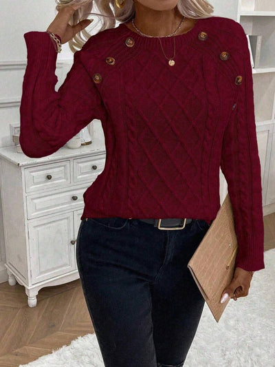 Clara | Ladies’ Button-Detail Cable Knit Jumper