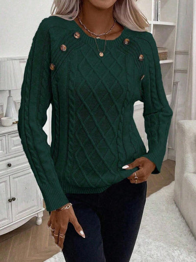 Clara | Ladies’ Button-Detail Cable Knit Jumper