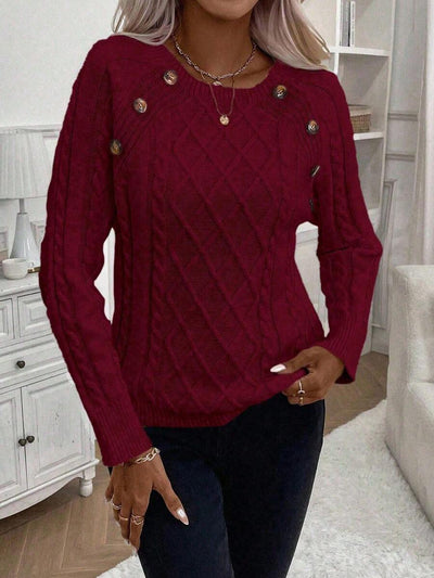 Clara | Ladies’ Button-Detail Cable Knit Jumper