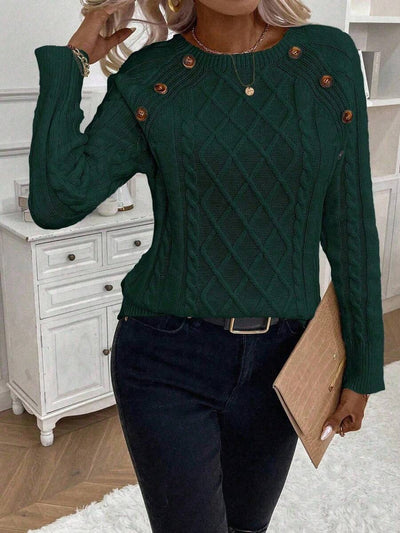 Clara | Ladies’ Button-Detail Cable Knit Jumper