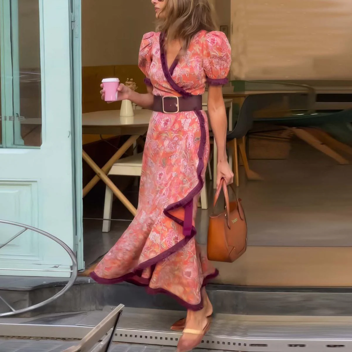 Grace | Elegant Pink Maxi Dress with Short Sleeves