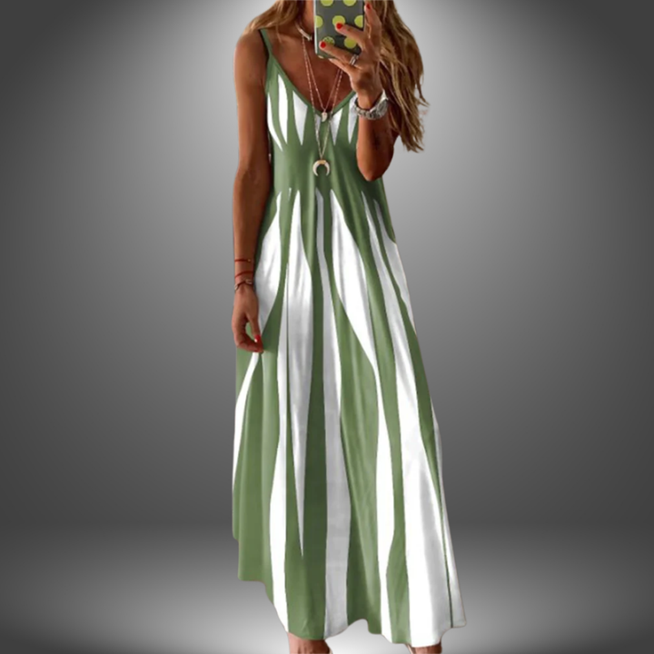 Aria | Elegant Sleeveless Stripe Printed Long Dress