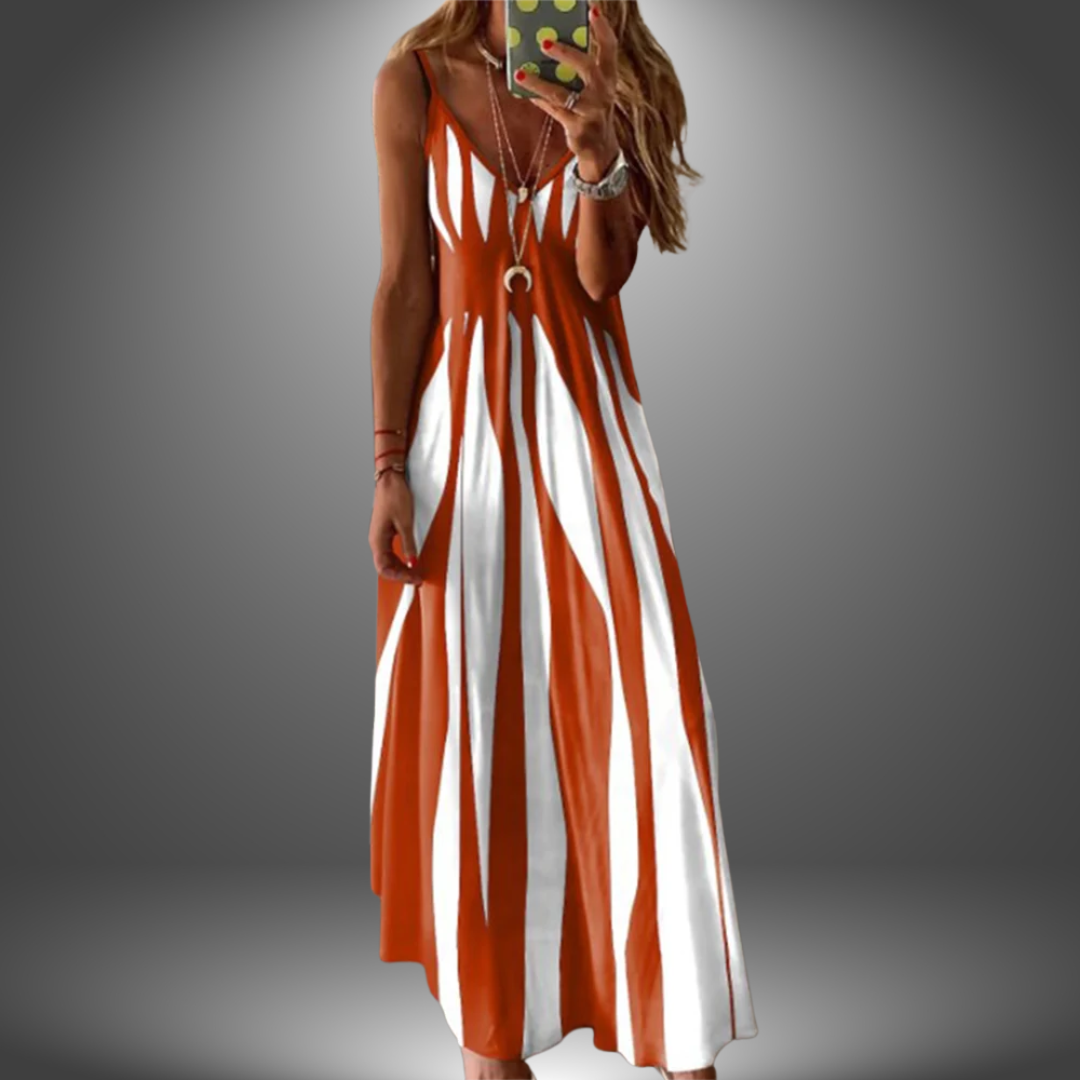 Aria | Elegant Sleeveless Stripe Printed Long Dress