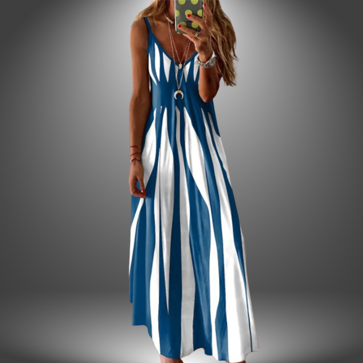 Aria | Elegant Sleeveless Stripe Printed Long Dress