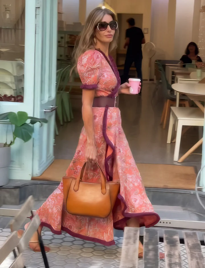 Grace | Elegant Pink Maxi Dress with Short Sleeves
