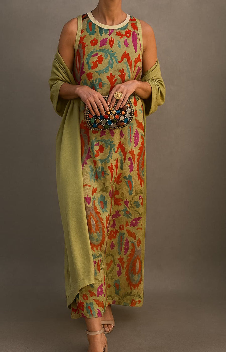 Raffeala | Elegant Long Dress with Coordinated Stole and Refined Silhouette for Special Events
