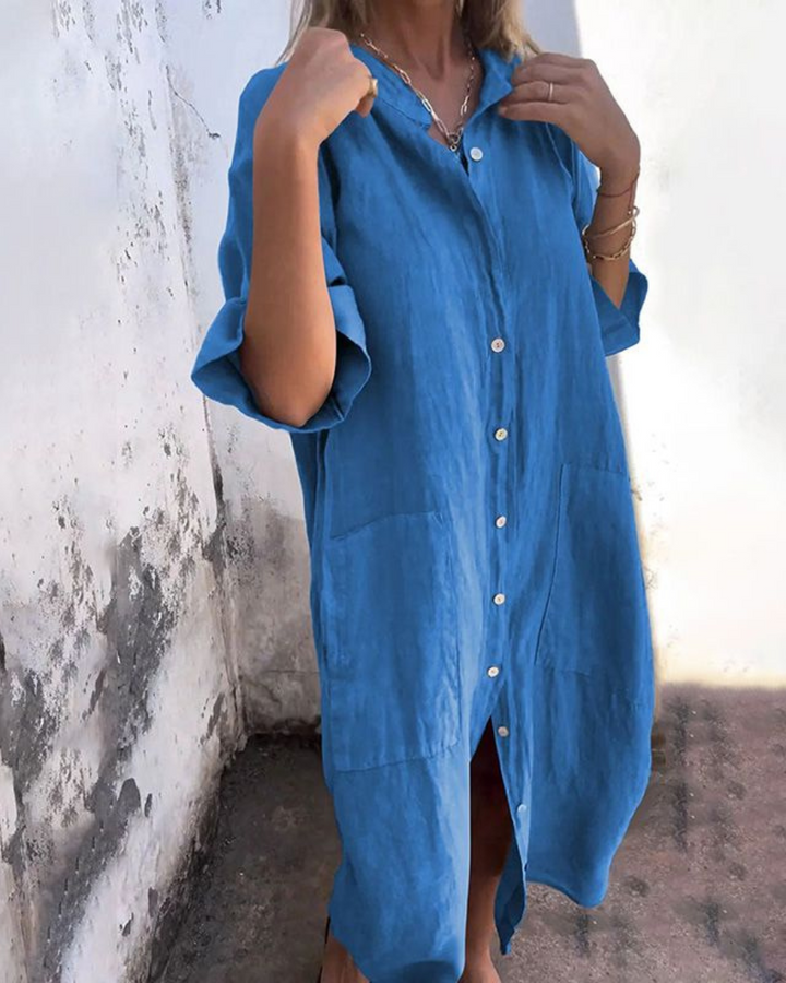 Melanie™ | Ibiza-Style Casual Shirt Dress – Ankle Length