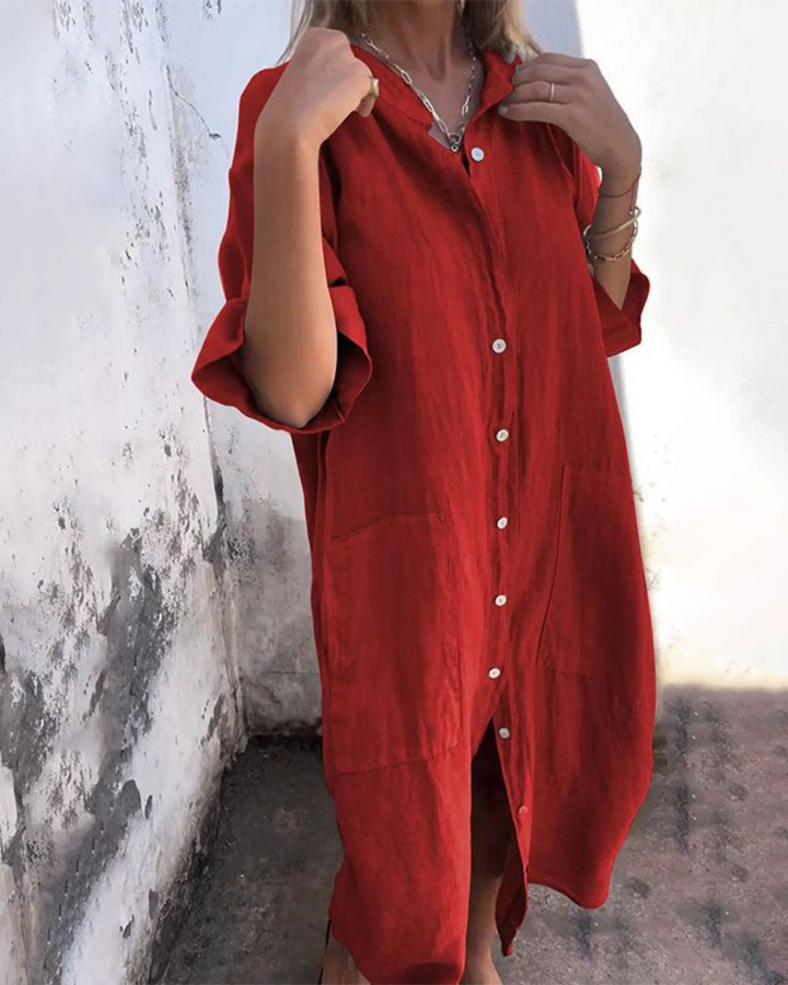 Melanie™ | Ibiza-Style Casual Shirt Dress – Ankle Length