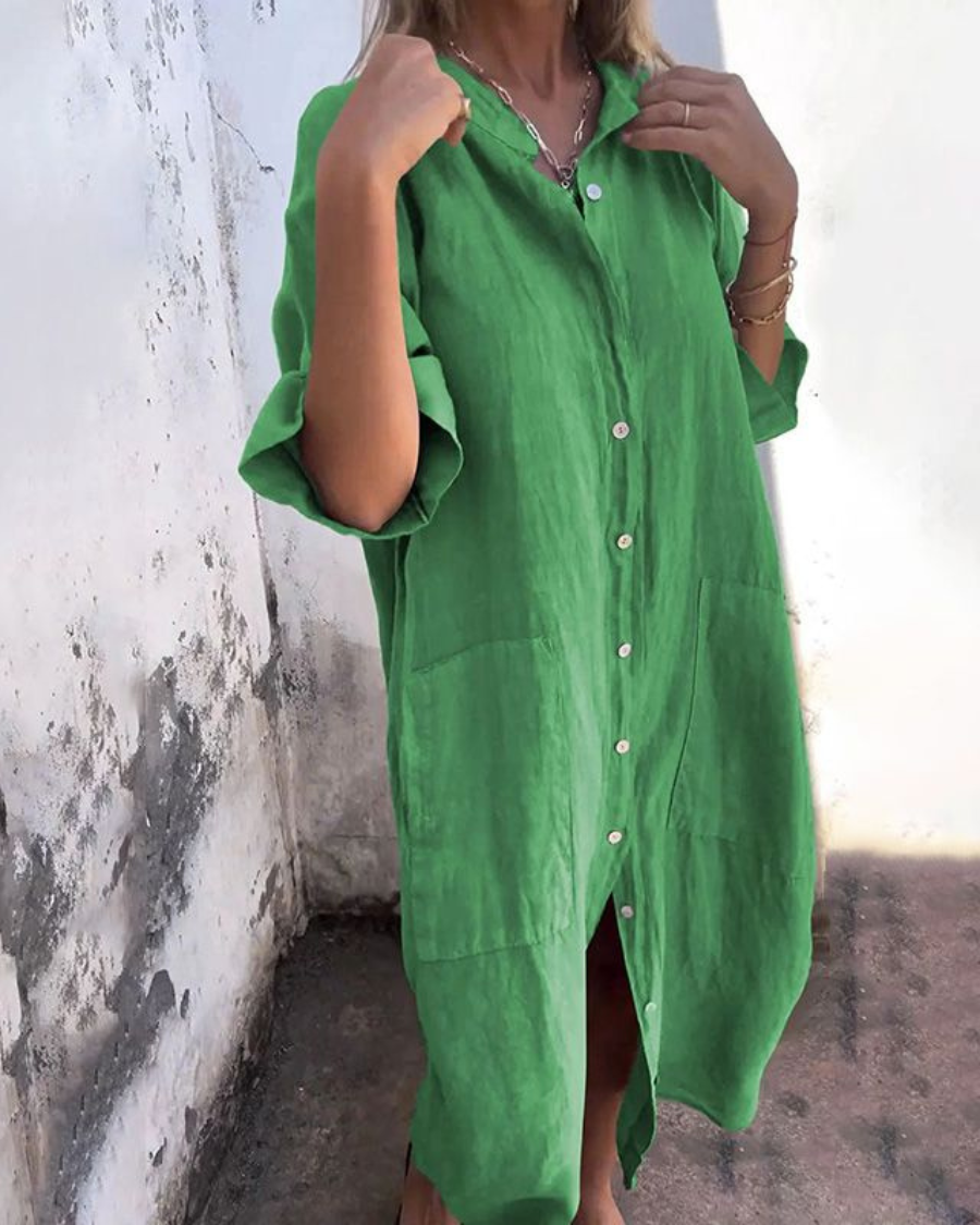 Melanie™ | Ibiza-Style Casual Shirt Dress – Ankle Length