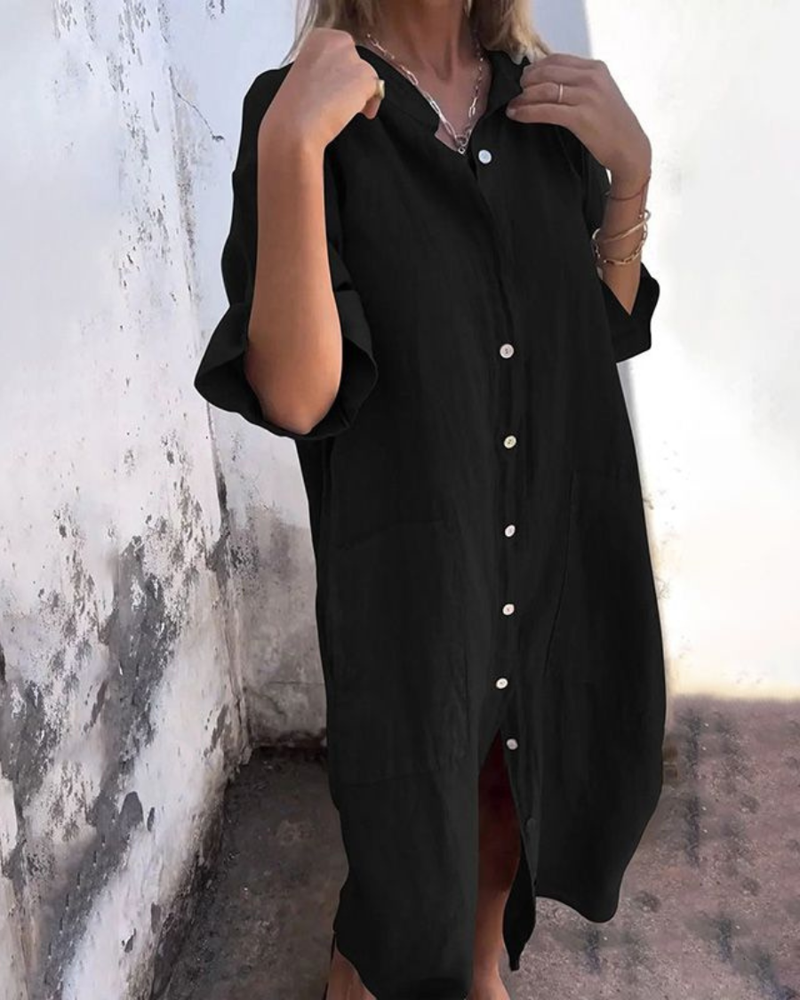 Melanie™ | Ibiza-Style Casual Shirt Dress – Ankle Length