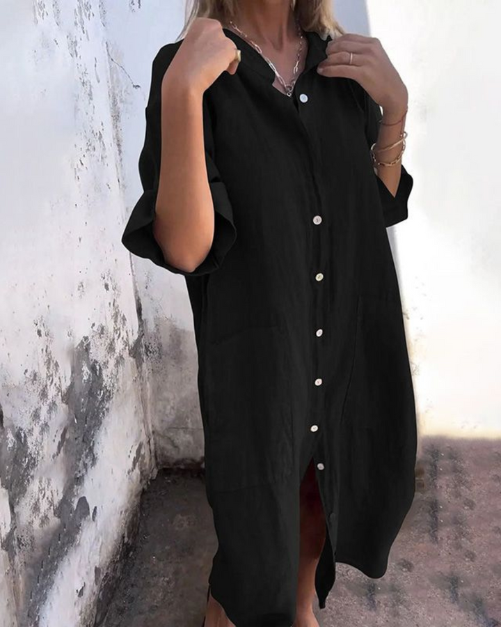 Melanie™ | Ibiza-Style Casual Shirt Dress – Ankle Length