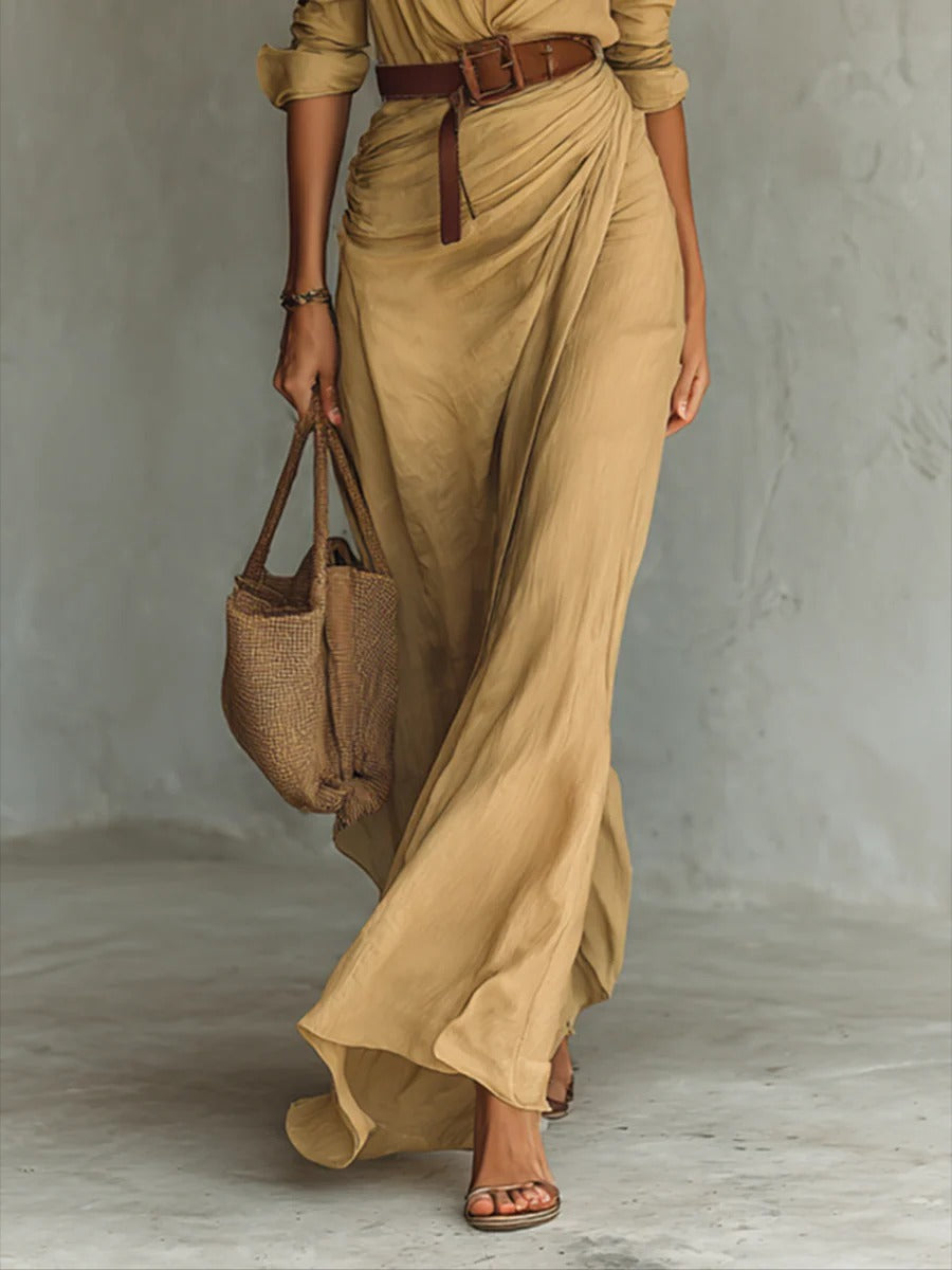 Isa | Long belted dress with long sleeves and lapels