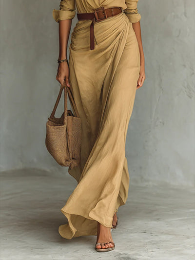 Isa | Long belted dress with long sleeves and lapels