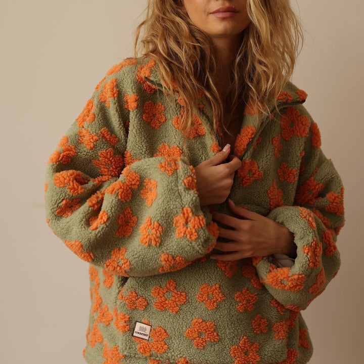 Azelma | Long Sleeve And Floral Print Fleece Sweater