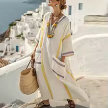 Anila | Elegant Two-Piece Linen Set with Striped Design