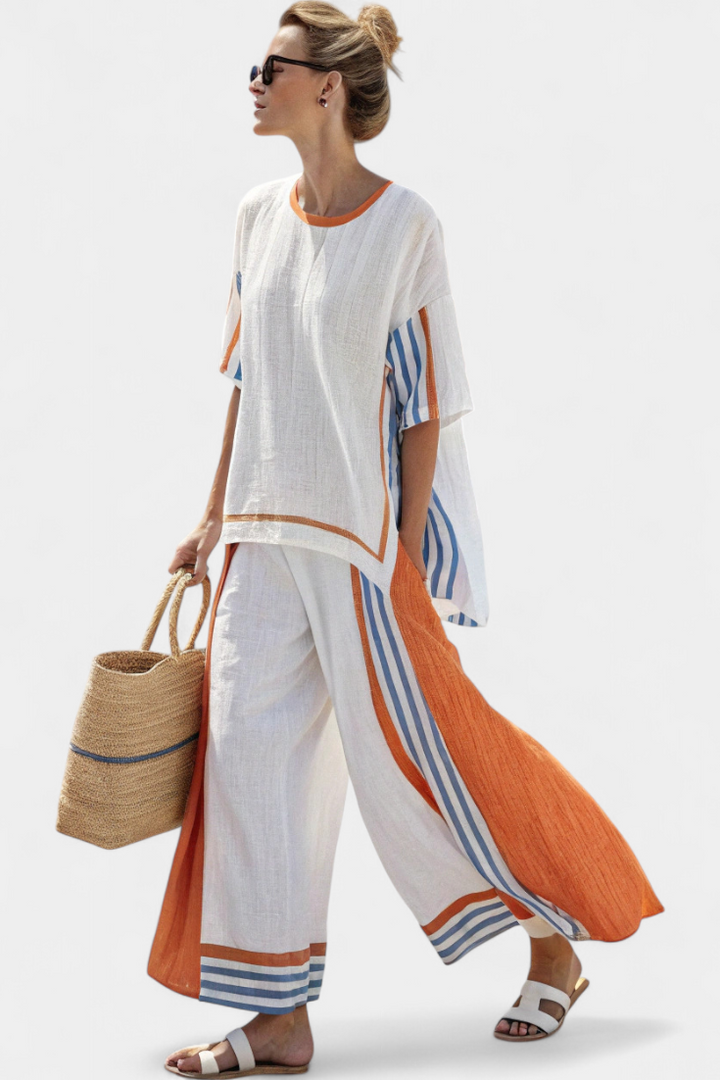 Anila | Elegant Two-Piece Linen Set with Striped Design
