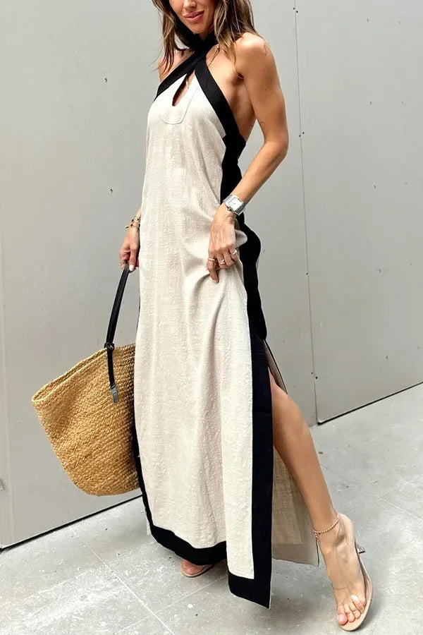 Evi | Linen Halter Dress with Side Split