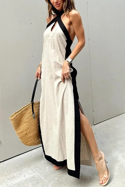 Evi | Linen Halter Dress with Side Split