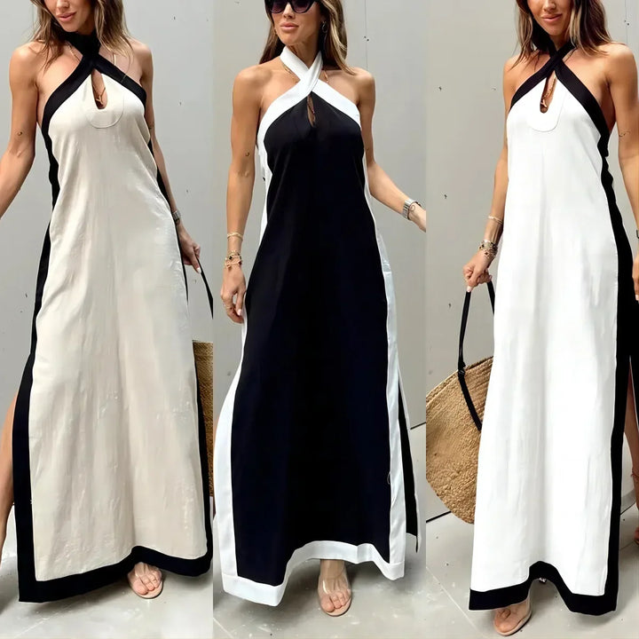 Evi | Linen Halter Dress with Side Split