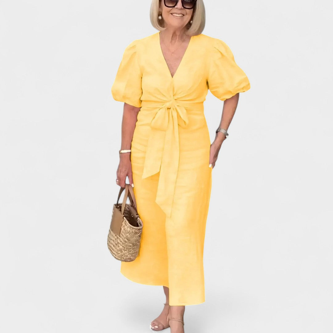 Ivy | Puff Sleeve Tie-Front Dress