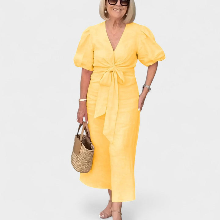 Ivy | Puff Sleeve Tie-Front Dress