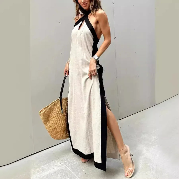 Evi | Linen Halter Dress with Side Split